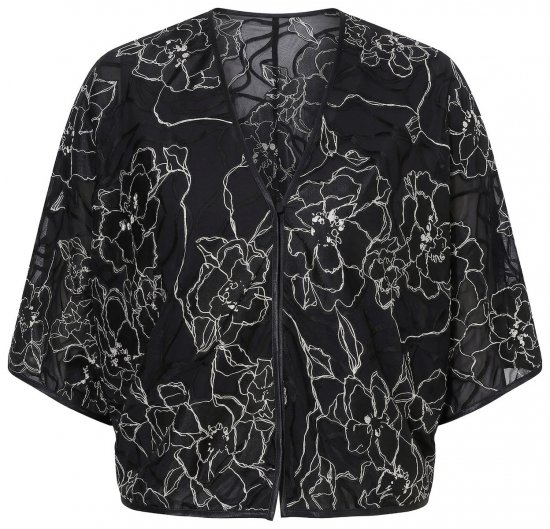 Ulla Popken 849213 Vezeni bolero od mješavine svile Crna - Bolera - 