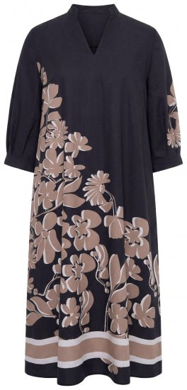 Ulla Popken 849423 Cvjetna haljina s 3/4 rukavima Crna - Maxi haljine - Duge maxi haljine velikih brojeva