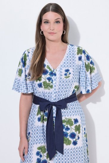 Ulla Popken 849662 Cvjetna košuljasta haljina Prljavo bijela - Midi haljine - Ženske midi haljine plus size