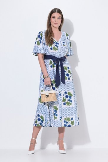 Ulla Popken 849662 Cvjetna košuljasta haljina Prljavo bijela - Midi haljine - Ženske midi haljine plus size