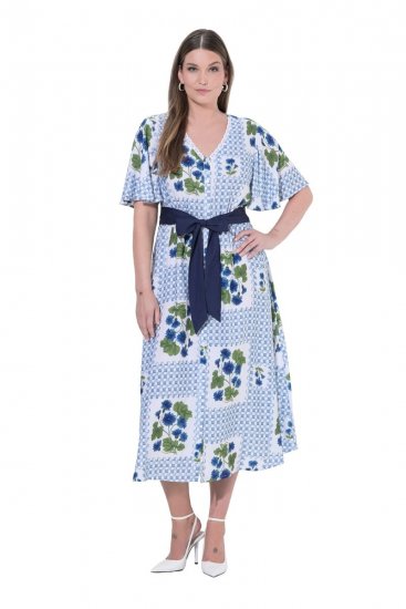 Ulla Popken 849662 Cvjetna košuljasta haljina Prljavo bijela - Midi haljine - Ženske midi haljine plus size
