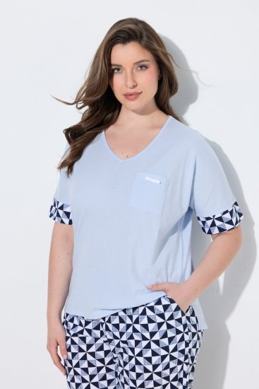 Ulla Popken 849850 Pidžama s kariranim uzorkom Svijetloplava - Pidžame/Loungewear - 
