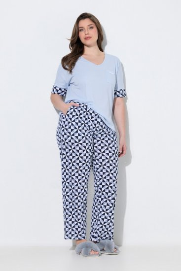 Ulla Popken 849850 Pidžama s kariranim uzorkom Svijetloplava - Pidžame/Loungewear - 