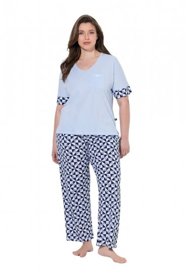 Ulla Popken 849850 Pidžama s kariranim uzorkom Svijetloplava - Pidžame/Loungewear - 