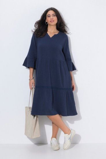 Ulla Popken 849856 Haljina s volanima Tamnoplava - Midi haljine - Ženske midi haljine plus size