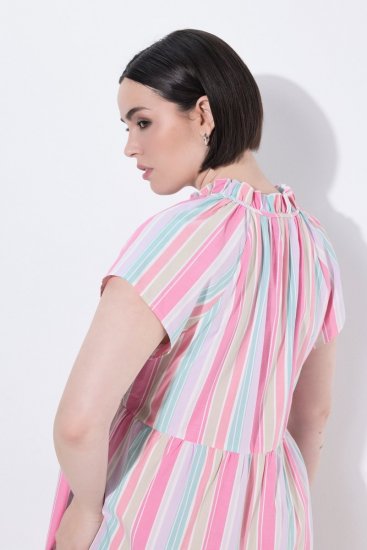 Ulla Popken 849969 Prugasta midi haljina s volanima Ružičasta - Midi haljine - Ženske midi haljine plus size