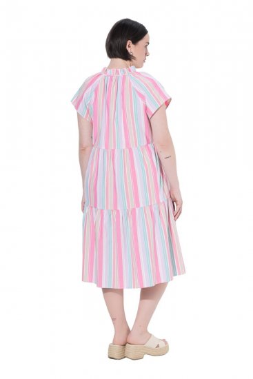 Ulla Popken 849969 Prugasta midi haljina s volanima Ružičasta - Midi haljine - Ženske midi haljine plus size