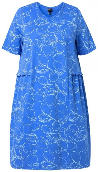 Ulla Popken 850204 Uzorkovana haljina majica s volanima Plava - Haljine od jerseyja - 