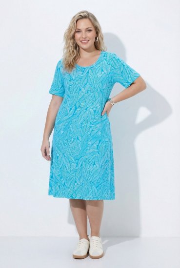 Ulla Popken 850344 Uzorkovana haljina majica Tirkizna - Midi haljine - Ženske midi haljine plus size
