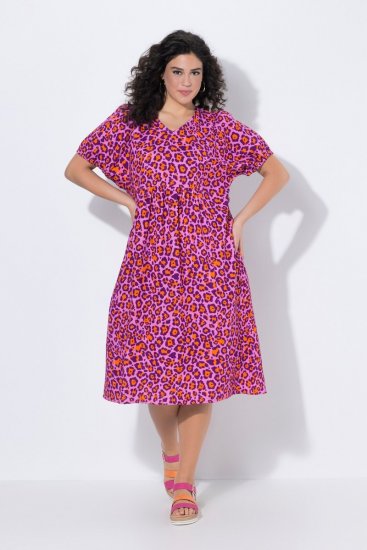 Ulla Popken 850346 Uzorkovana haljina s V-izrezom Ružičasta - Midi haljine - Ženske midi haljine plus size