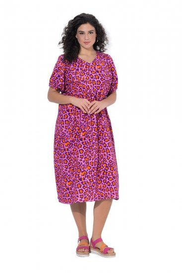 Ulla Popken 850346 Uzorkovana haljina s V-izrezom Ružičasta - Midi haljine - Ženske midi haljine plus size