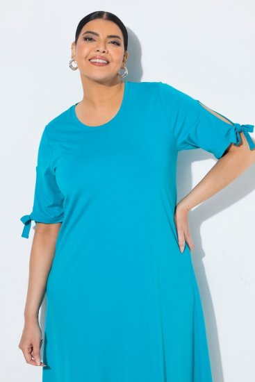Ulla Popken 850724 Midi haljina kratkih rukava s pojasom za vezanje Tirkizna - Midi haljine - Ženske midi haljine plus size