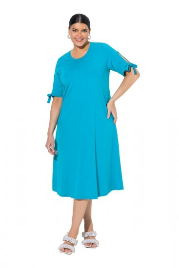 Ulla Popken 850724 Midi haljina kratkih rukava s pojasom za vezanje Tirkizna - Midi haljine - Ženske midi haljine plus size