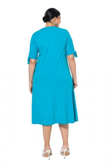 Ulla Popken 850724 Midi haljina kratkih rukava s pojasom za vezanje Tirkizna - Midi haljine - Ženske midi haljine plus size