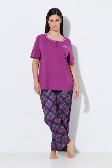 Ulla Popken 850864 3-dijelni komplet pidžame s kariranim uzorkom Ljubičasta - Pidžame/Loungewear - 