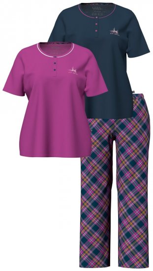 Ulla Popken 850864 3-dijelni komplet pidžame s kariranim uzorkom Ljubičasta - Pidžame/Loungewear - 