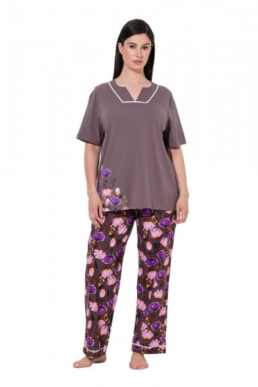 Ulla Popken 850903 Pidžama s cvjetnim uzorkom 2 kom Smeđa - Pidžame/Loungewear - 