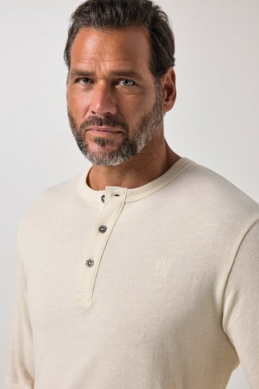 JP1880 851075 Henley majica dugih rukava Pješčano siva TALL - TALL T-shirts - Majice za Visoke Muškarce