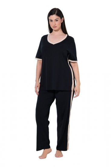 Ulla Popken 851245 Pidžama s prugama Crna - Pidžame/Loungewear - 