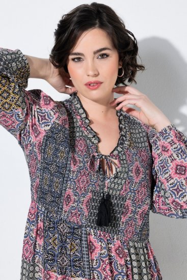 Ulla Popken 851546 Uzorkovana midi haljina Senf žuta - Midi haljine - Ženske midi haljine plus size