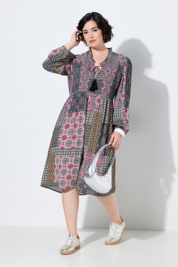Ulla Popken 851546 Uzorkovana midi haljina Senf žuta - Midi haljine - Ženske midi haljine plus size