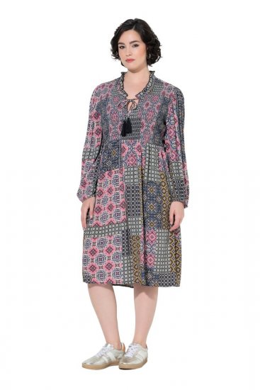 Ulla Popken 851546 Uzorkovana midi haljina Senf žuta - Midi haljine - Ženske midi haljine plus size