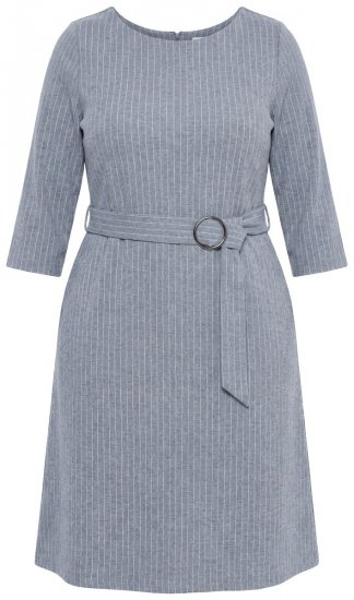 Ulla Popken 851666 Prugasta midi haljina s 3/4 rukavima Siva melange - Midi haljine - Ženske midi haljine plus size