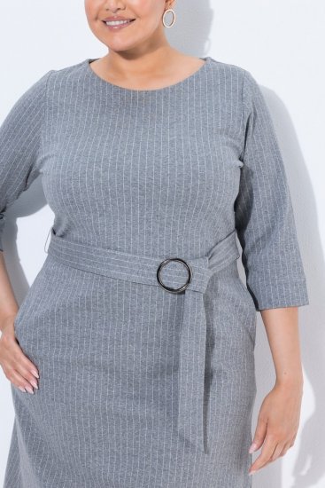 Ulla Popken 851666 Prugasta midi haljina s 3/4 rukavima Siva melange - Midi haljine - Ženske midi haljine plus size
