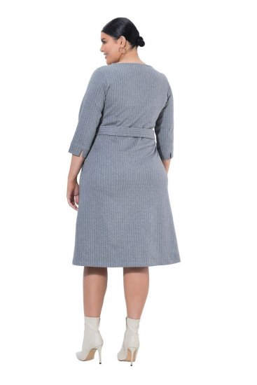 Ulla Popken 851666 Prugasta midi haljina s 3/4 rukavima Siva melange - Midi haljine - Ženske midi haljine plus size