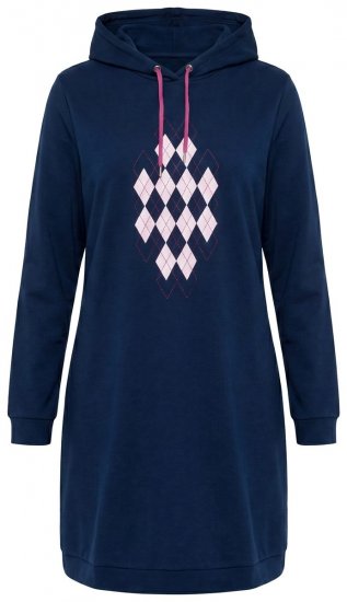 Ulla Popken 851749 Kućna haljina s kariranim uzorkom i kapuljačom Tamnoplava - Pidžame/Loungewear - 