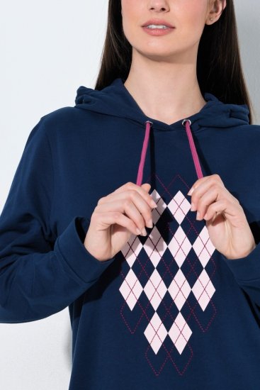 Ulla Popken 851749 Kućna haljina s kariranim uzorkom i kapuljačom Tamnoplava - Pidžame/Loungewear - 