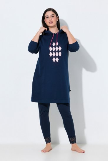 Ulla Popken 851749 Kućna haljina s kariranim uzorkom i kapuljačom Tamnoplava - Pidžame/Loungewear - 
