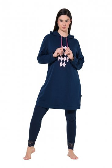 Ulla Popken 851749 Kućna haljina s kariranim uzorkom i kapuljačom Tamnoplava - Pidžame/Loungewear - 
