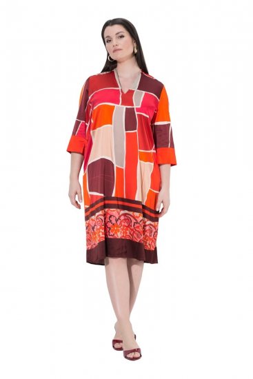 Ulla Popken 852024 Midi haljina A-kroja s 3/4 rukavima Ružičasta - Midi haljine - Ženske midi haljine plus size