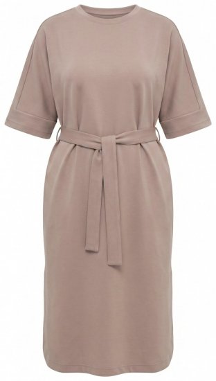 Ulla Popken 852288 Midi haljina kratkih rukava s pojasom za vezanje Svijetlosmeđa - Midi haljine - Ženske midi haljine plus size