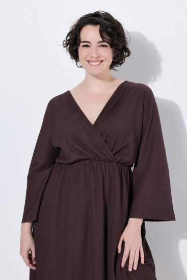 Ulla Popken 852307 Haljina na preklop dugih rukava Mahagonij smeđa - Midi haljine - Ženske midi haljine plus size