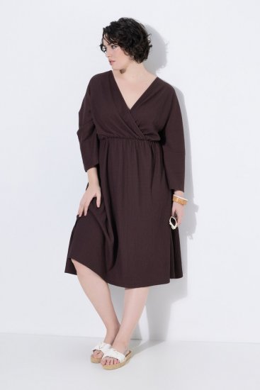 Ulla Popken 852307 Haljina na preklop dugih rukava Mahagonij smeđa - Midi haljine - Ženske midi haljine plus size