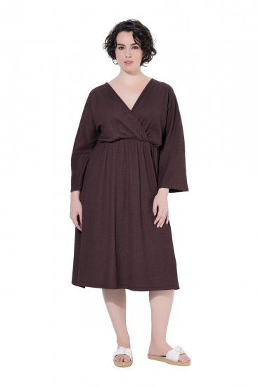 Ulla Popken 852307 Haljina na preklop dugih rukava Mahagonij smeđa - Midi haljine - Ženske midi haljine plus size