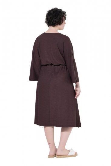 Ulla Popken 852307 Haljina na preklop dugih rukava Mahagonij smeđa - Midi haljine - Ženske midi haljine plus size