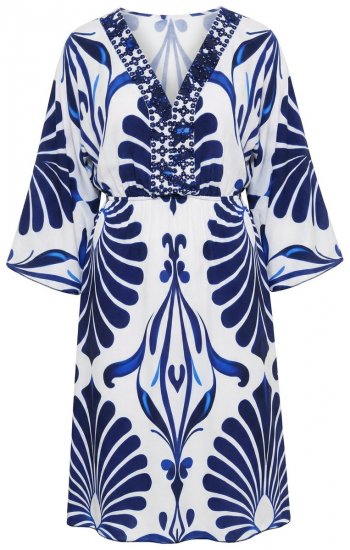 Ulla Popken 852314 Uzorkovana haljina Bijela - Midi haljine - Ženske midi haljine plus size