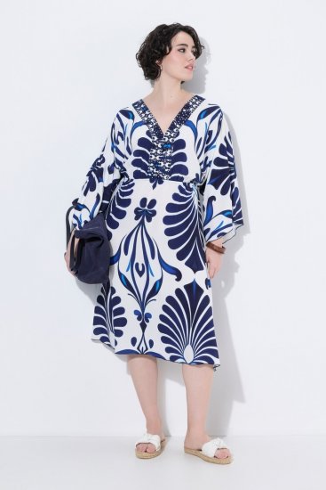 Ulla Popken 852314 Uzorkovana haljina Bijela - Midi haljine - Ženske midi haljine plus size