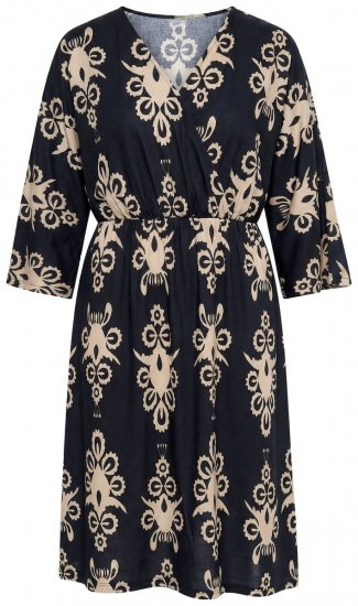 Ulla Popken 852315 Uzorkovana haljina na preklop Crna - Midi haljine - Ženske midi haljine plus size