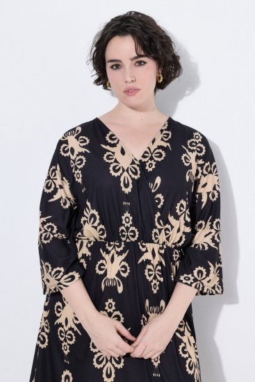 Ulla Popken 852315 Uzorkovana haljina na preklop Crna - Midi haljine - Ženske midi haljine plus size
