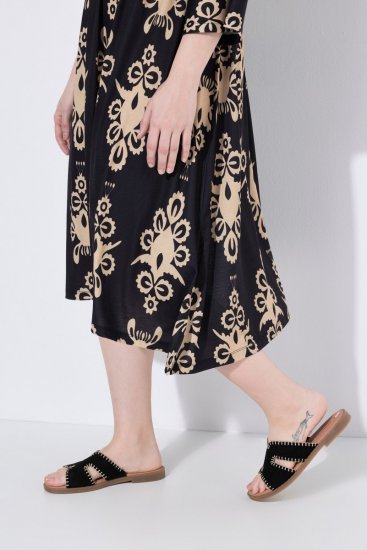 Ulla Popken 852315 Uzorkovana haljina na preklop Crna - Midi haljine - Ženske midi haljine plus size