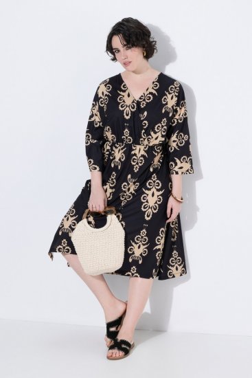 Ulla Popken 852315 Uzorkovana haljina na preklop Crna - Midi haljine - Ženske midi haljine plus size