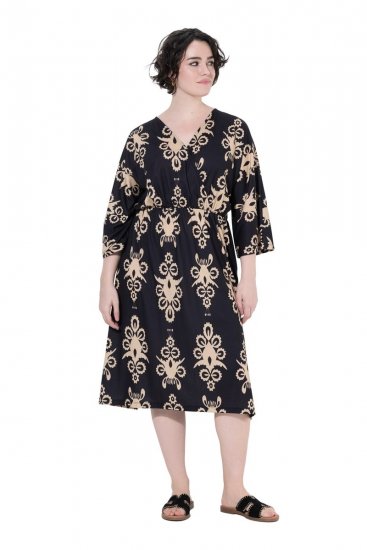Ulla Popken 852315 Uzorkovana haljina na preklop Crna - Midi haljine - Ženske midi haljine plus size