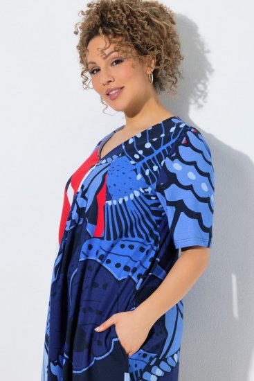 Ulla Popken 852394 Midi haljina kratkih rukava s V-izrezom Tamnoplava - Midi haljine - Ženske midi haljine plus size