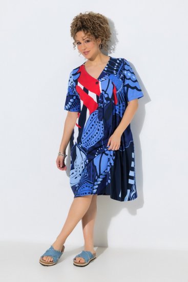 Ulla Popken 852394 Midi haljina kratkih rukava s V-izrezom Tamnoplava - Midi haljine - Ženske midi haljine plus size