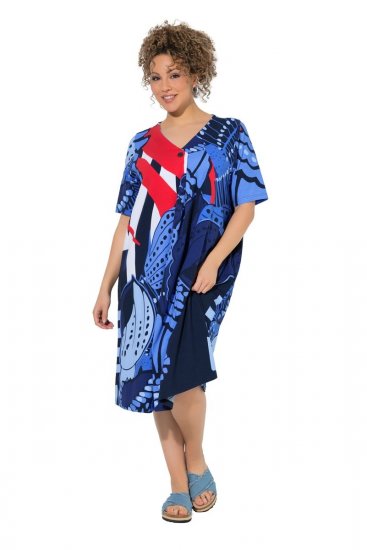 Ulla Popken 852394 Midi haljina kratkih rukava s V-izrezom Tamnoplava - Midi haljine - Ženske midi haljine plus size