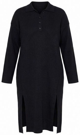 Ulla Popken 852630 Pletena haljina dugih rukava Crna - Midi haljine - Ženske midi haljine plus size